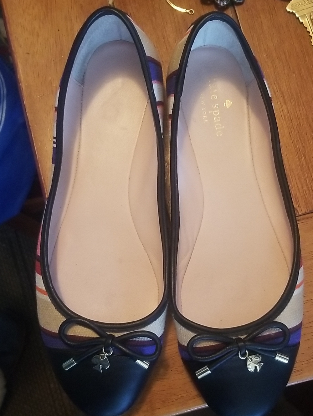 kate spade Black-Toe Multicolor Striped Ballet Flats Sz 9.5